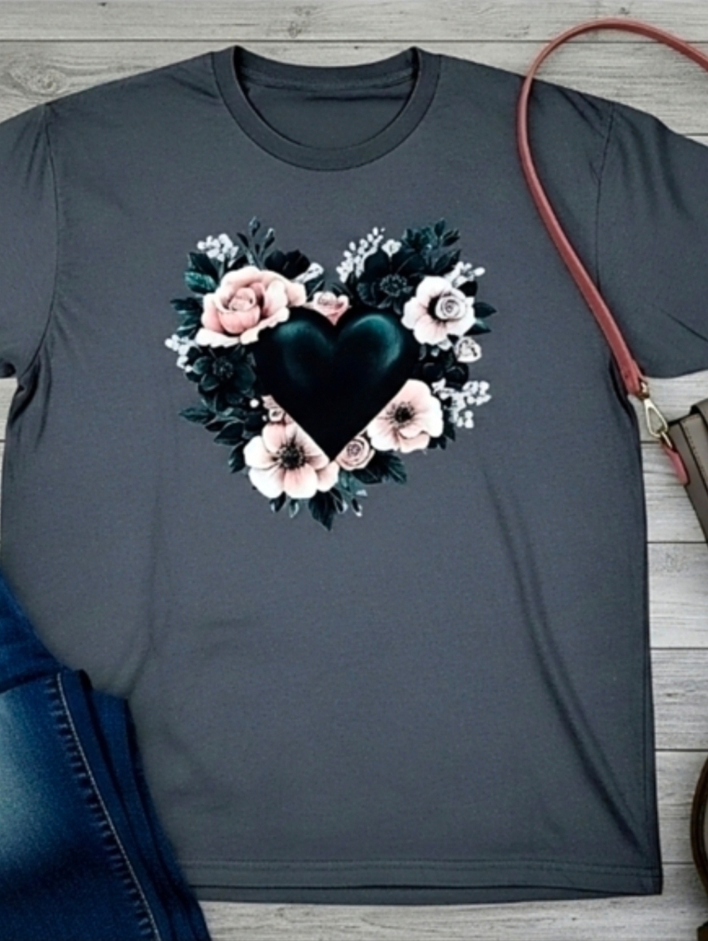 Gothic Floral Heart Tee • Dark Romantic Graphic Shirt • Soft Grunge Aesthetic